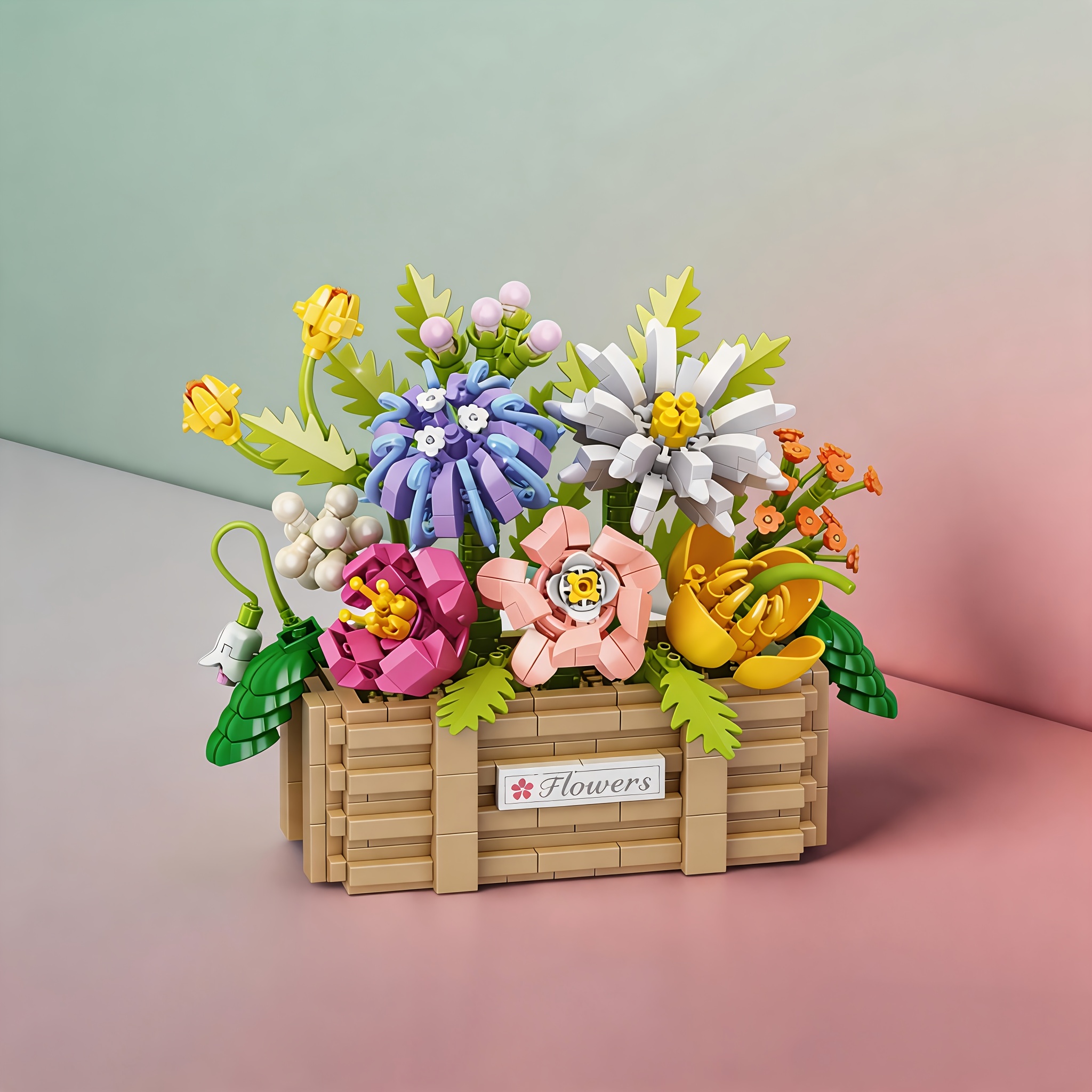 Flower Basket Building Block Set, Creative Desktop Decor